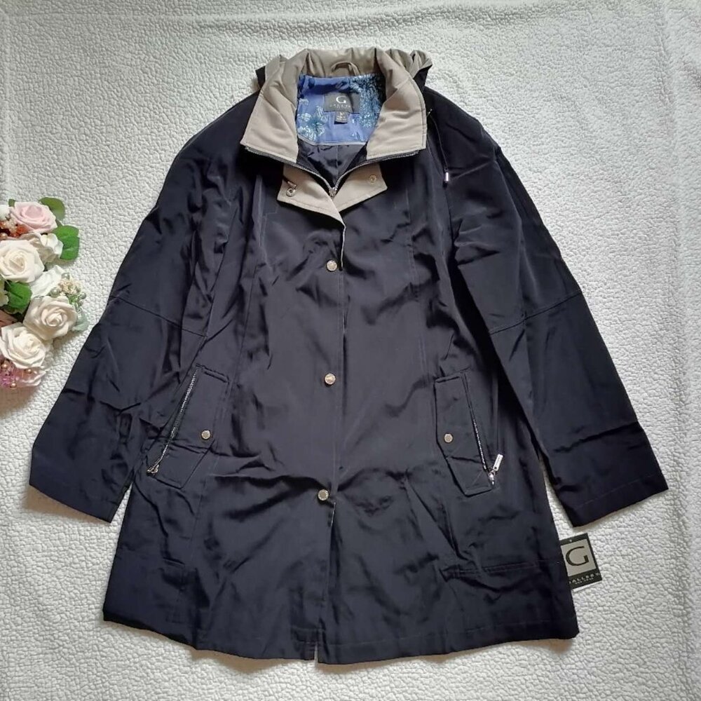 Gallery NY Coat Women’s Coat Hooded Rain Jacket In Ink Navy Color, Size M